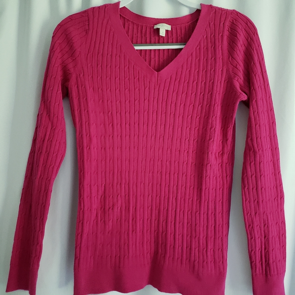 Talbots Lightweight V Neck Cable Knit Sweater